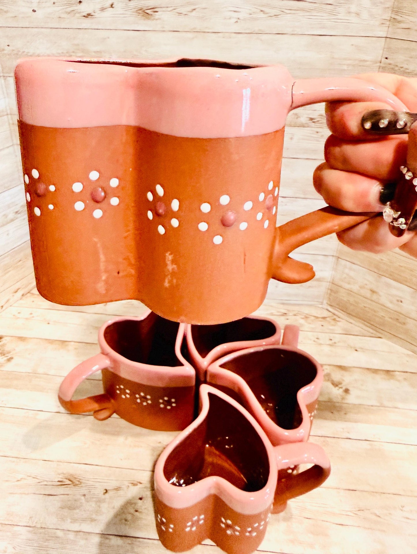 Mexican Terracota Heart Shaped Cups Tazas Mexicanas de Barro en Forma de Corazon