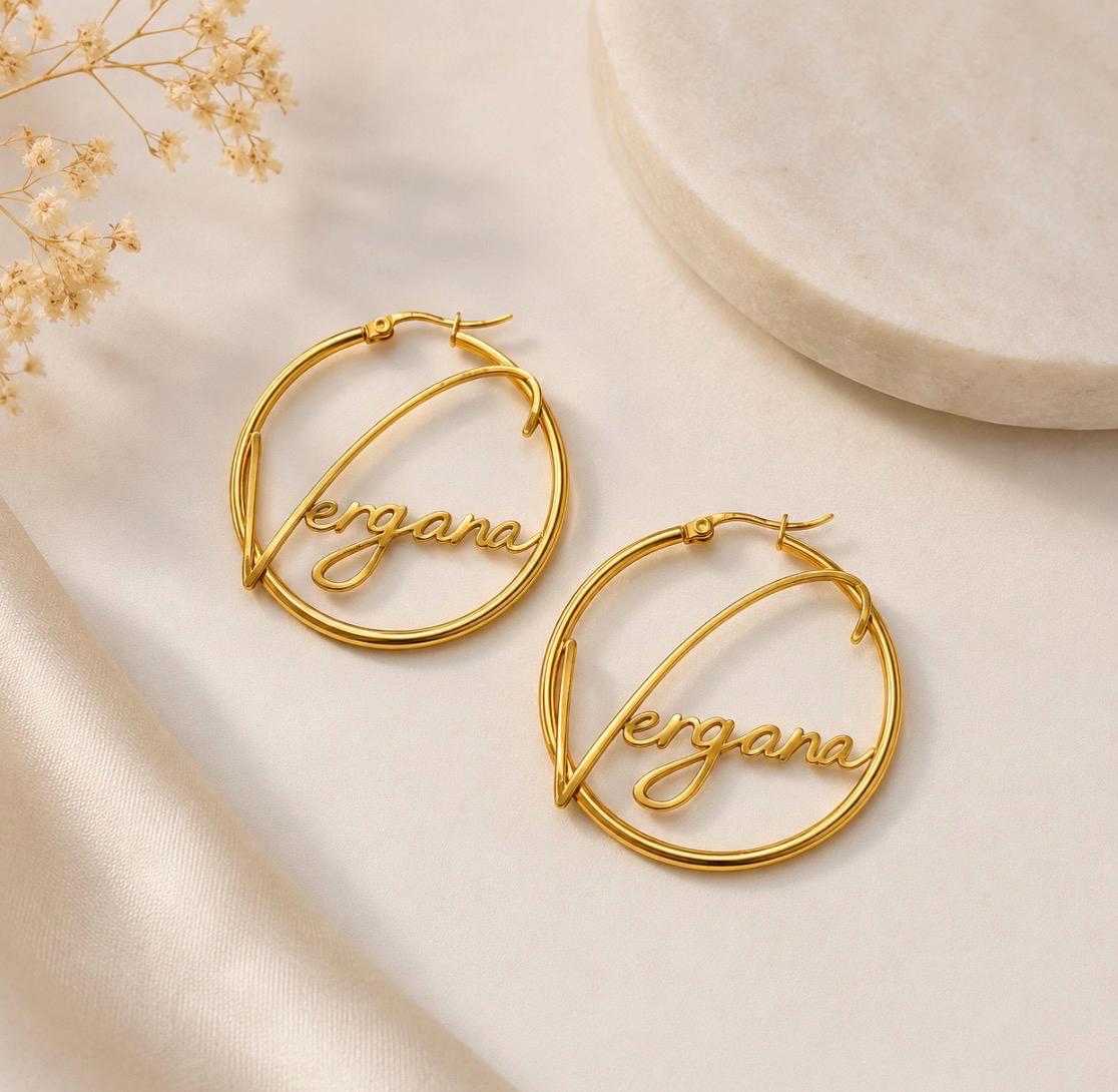 Personalized Name Hoop Earrings Custom Gold Wire Name Earrings  Stainless Steel Gold Plated  Minimalist Gift for Her