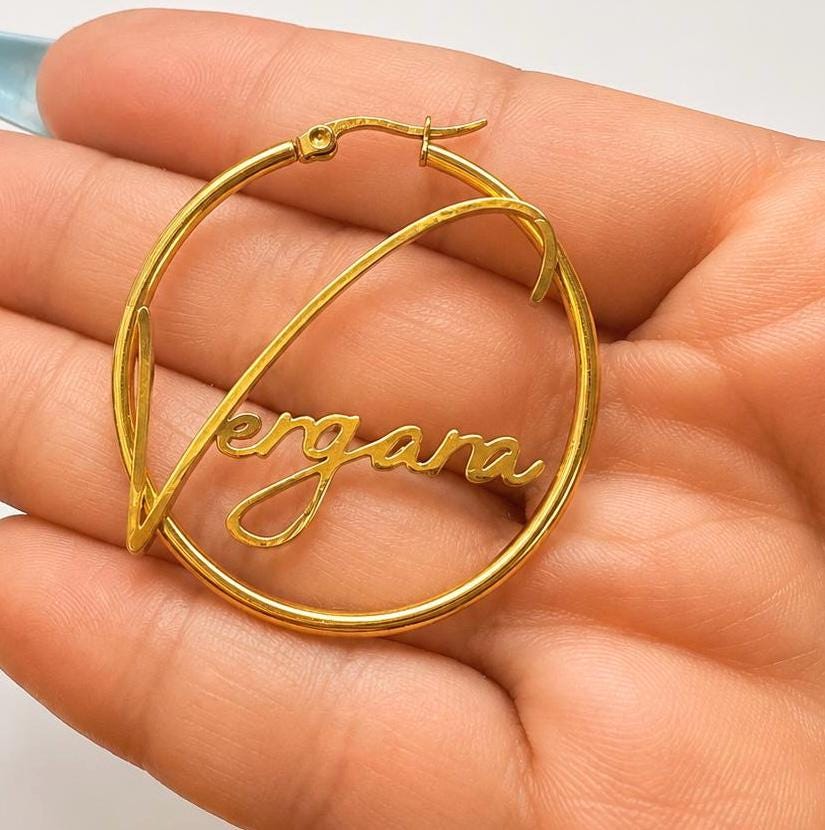 Personalized Name Hoop Earrings Custom Gold Wire Name Earrings  Stainless Steel Gold Plated  Minimalist Gift for Her
