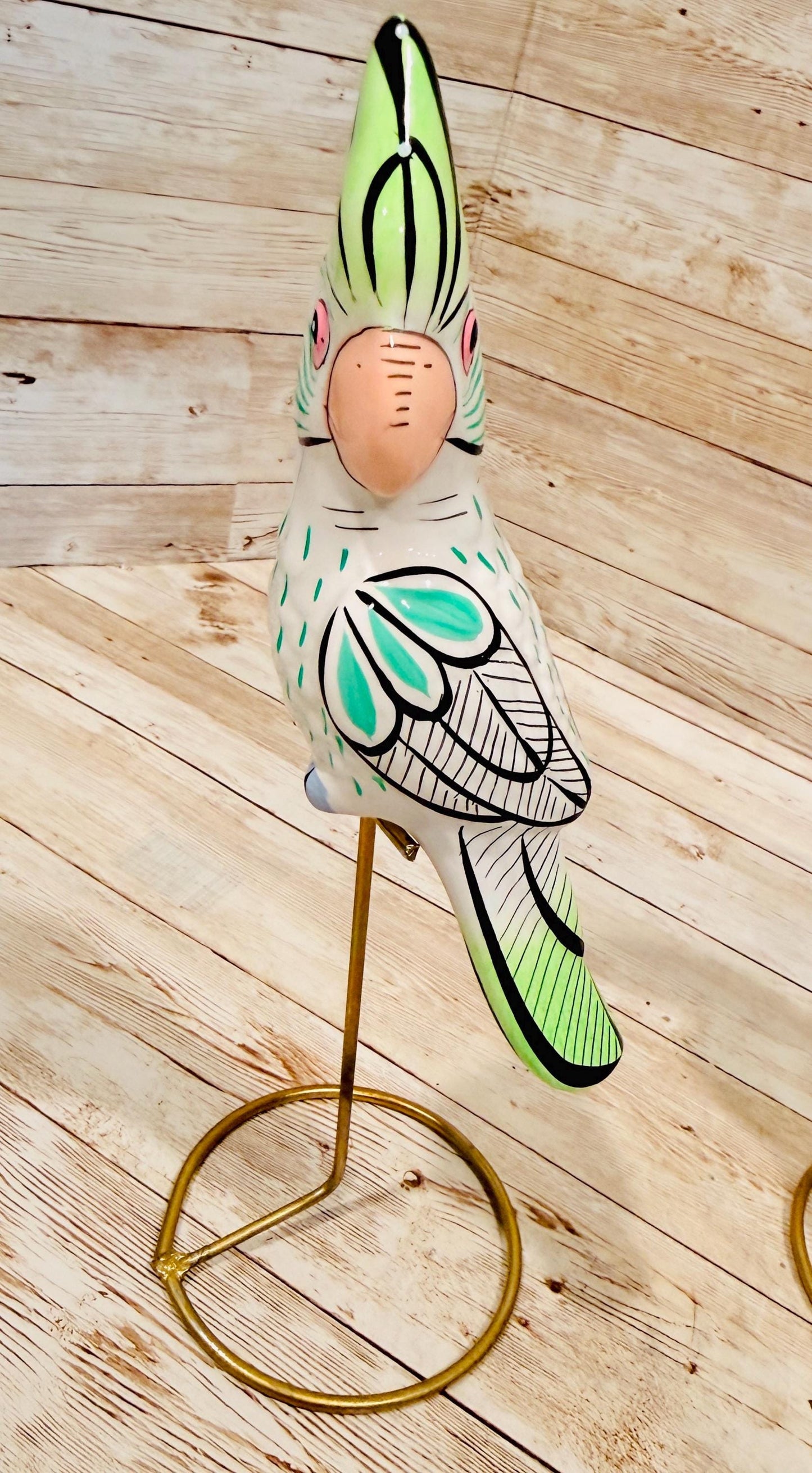 Hanging Exotic Bird in Ring Mexican Pottery Ceramic Pajaro De Cerámica