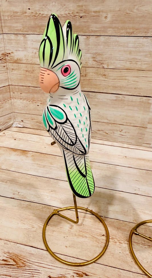 Hanging Exotic Bird in Ring Mexican Pottery Ceramic Pajaro De Cerámica