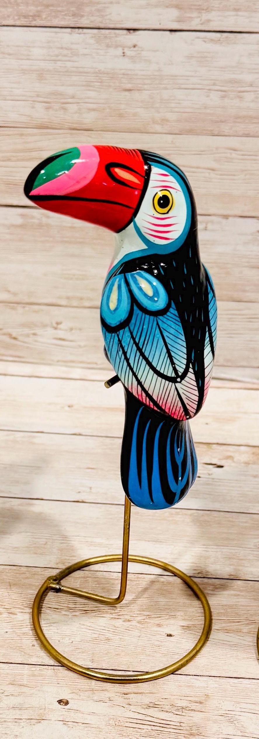 Hanging Exotic Bird in Ring Mexican Pottery Ceramic Pajaro De Cerámica