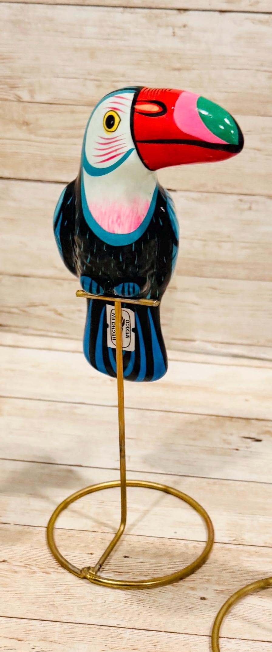 Hanging Exotic Bird in Ring Mexican Pottery Ceramic Pajaro De Cerámica