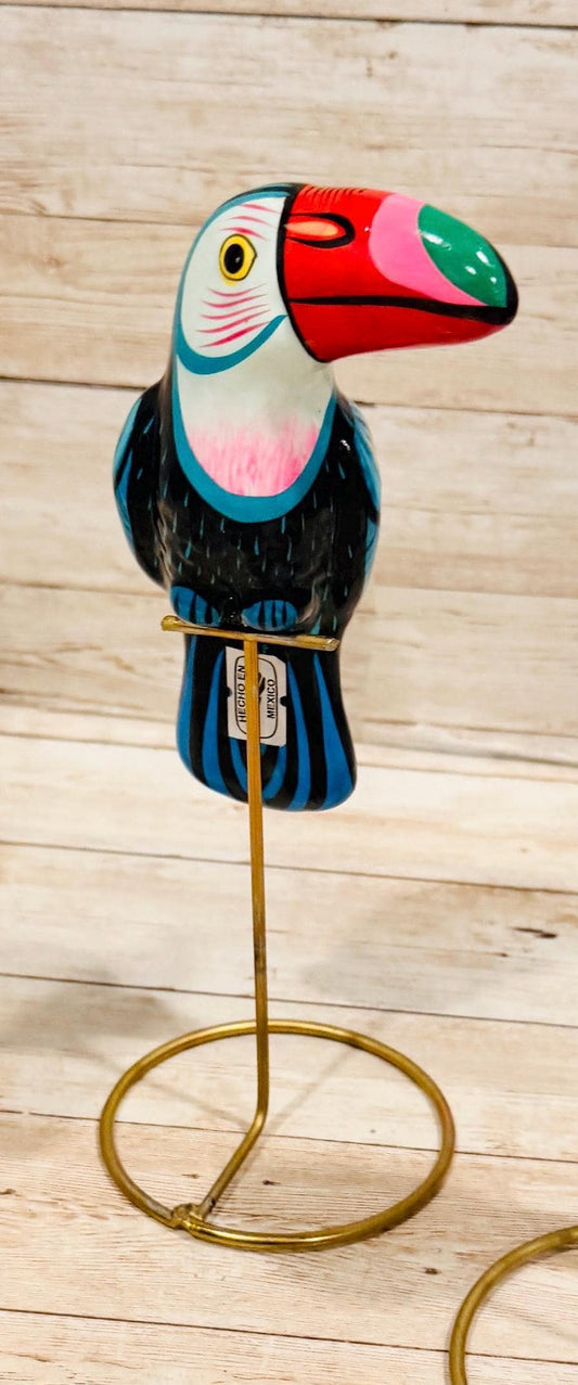 Hanging Exotic Bird in Ring Mexican Pottery Ceramic Pajaro De Cerámica
