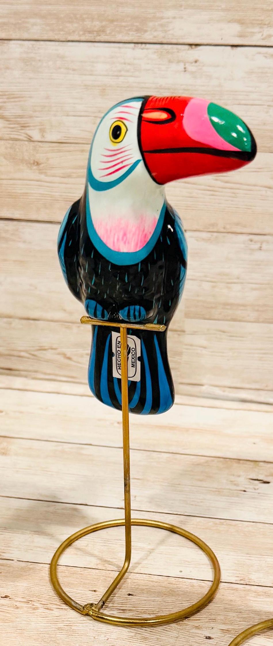 Hanging Exotic Bird in Ring Mexican Pottery Ceramic Pajaro De Cerámica