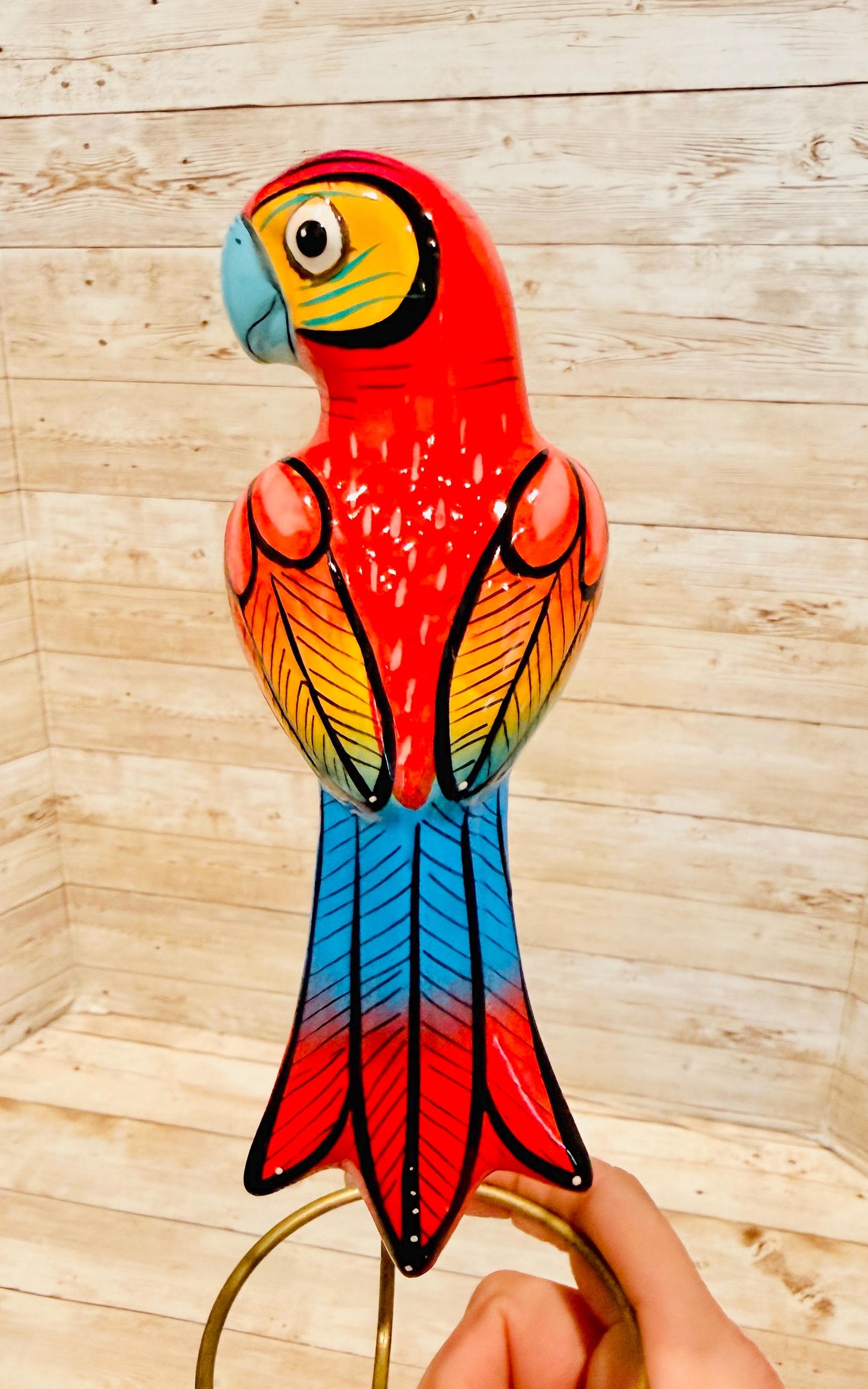 Hanging Exotic Bird in Ring Mexican Pottery Ceramic Pajaro De Cerámica