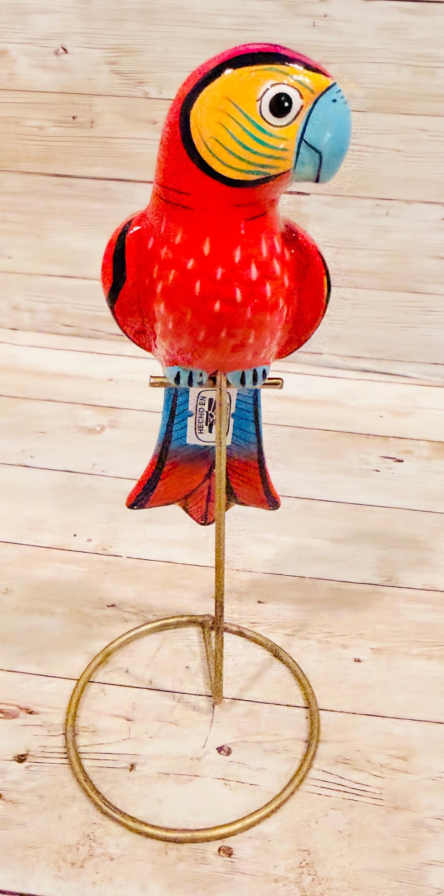 Hanging Exotic Bird in Ring Mexican Pottery Ceramic Pajaro De Cerámica