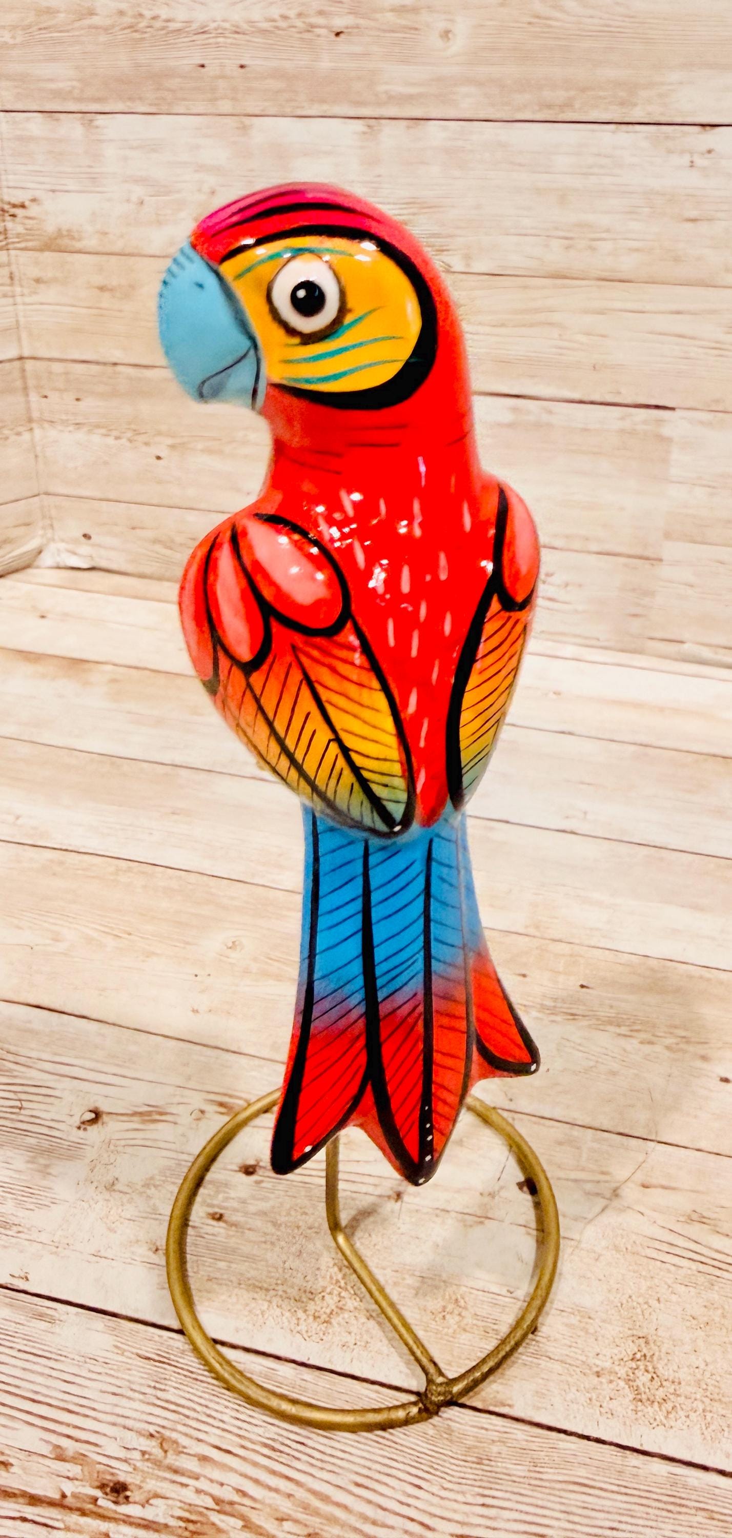 Hanging Exotic Bird in Ring Mexican Pottery Ceramic Pajaro De Cerámica