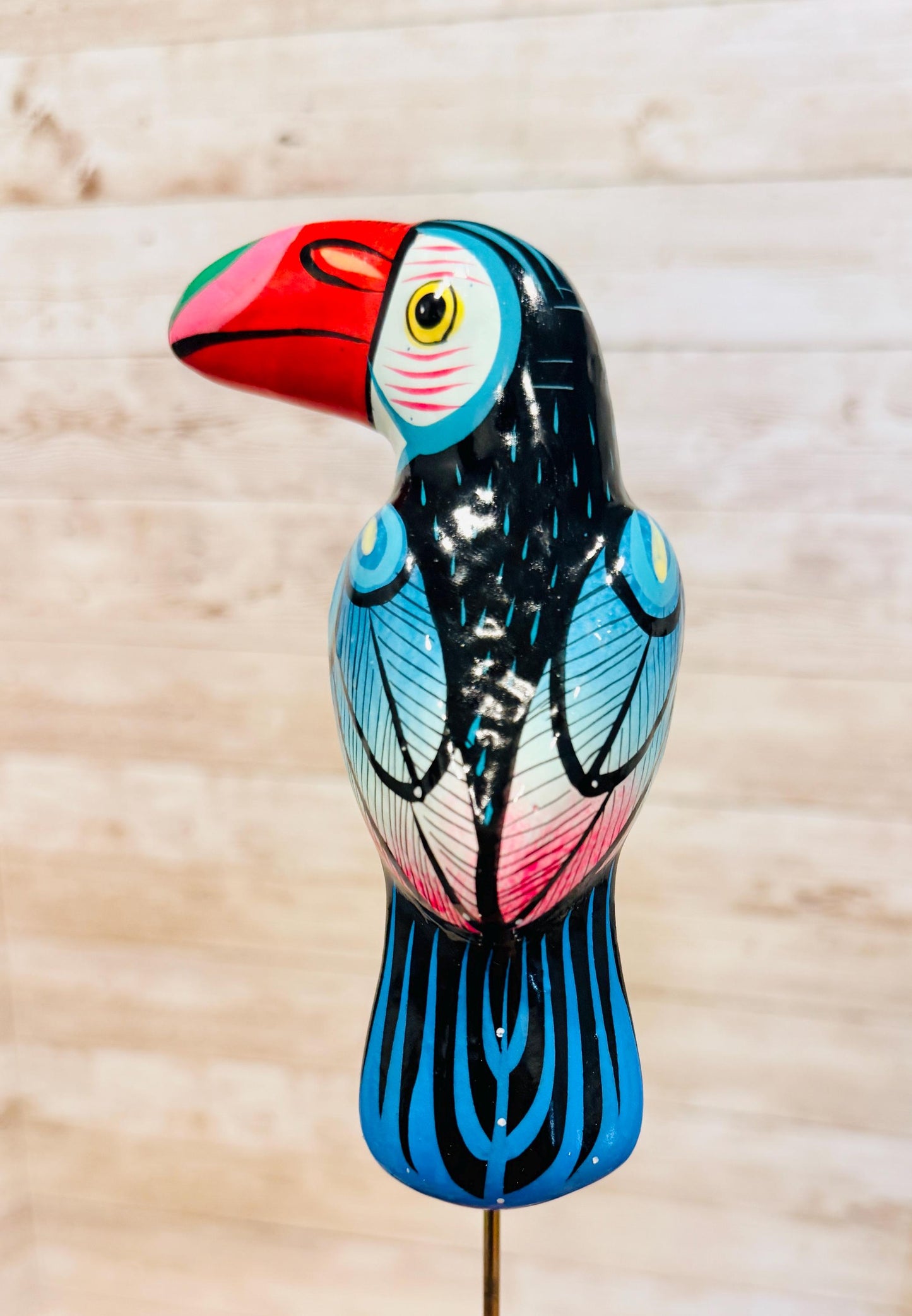 3 Hanging Exotic Birds in Ring Stand  Mexican Pottery Ceramic 3 Pajaros De Cerámica en Base