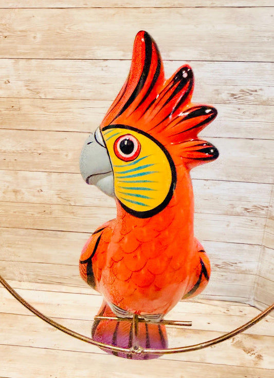 Hanging Exotic Bird in Ring Mexican Pottery Ceramic Pajaro Mexicano De Cerámica en Su Aro