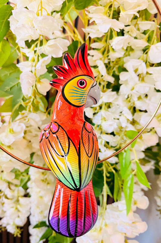 Hanging Exotic Bird in Ring Mexican Pottery Ceramic Pajaro Mexicano De Cerámica en Su Aro