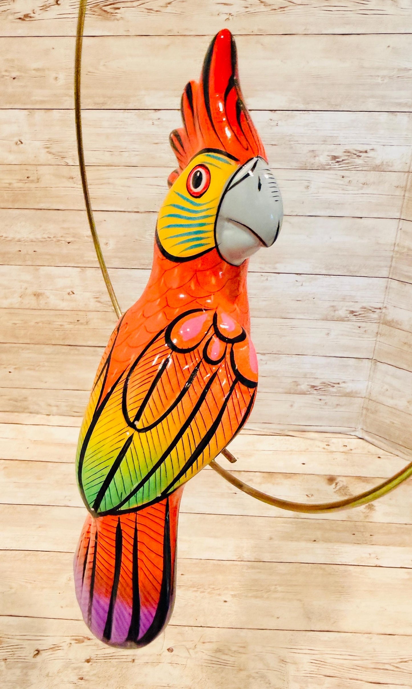 Hanging Exotic Bird in Ring Mexican Pottery Ceramic Pajaro Mexicano De Cerámica en Su Aro