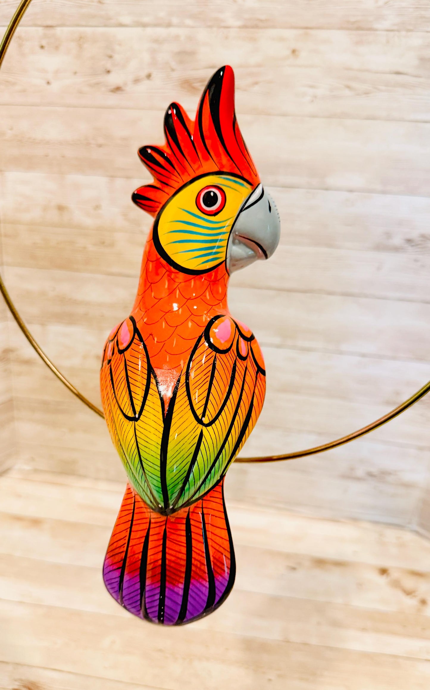 Hanging Exotic Bird in Ring Mexican Pottery Ceramic Pajaro Mexicano De Cerámica en Su Aro