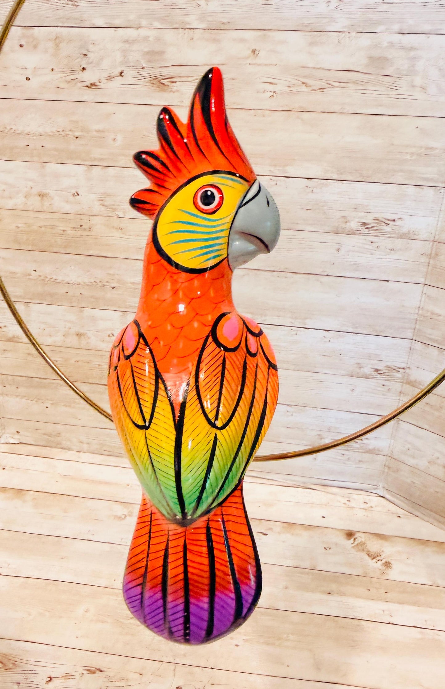 Hanging Exotic Bird in Ring Mexican Pottery Ceramic Pajaro Mexicano De Cerámica en Su Aro