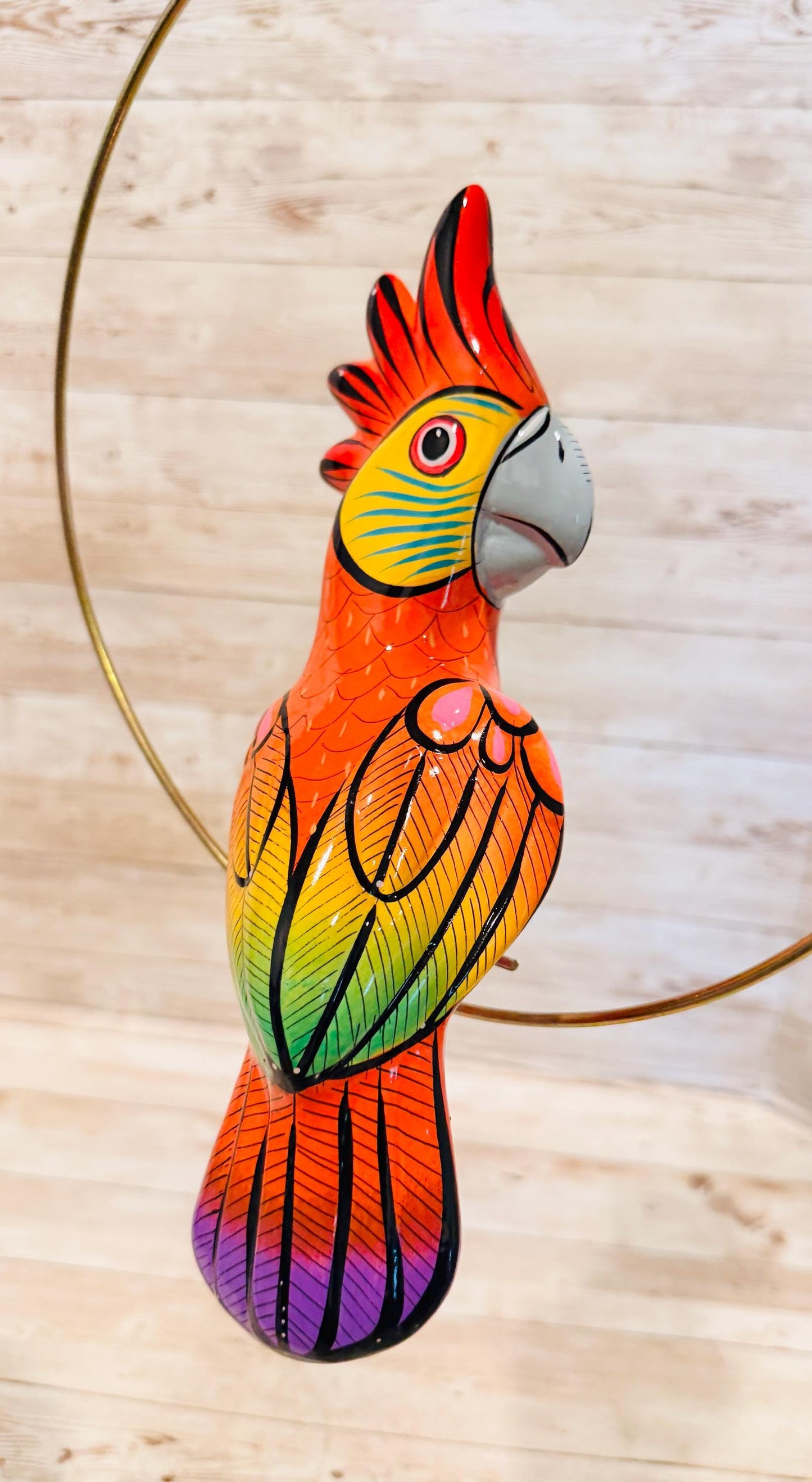 Hanging Exotic Bird in Ring Mexican Pottery Ceramic Pajaro Mexicano De Cerámica en Su Aro