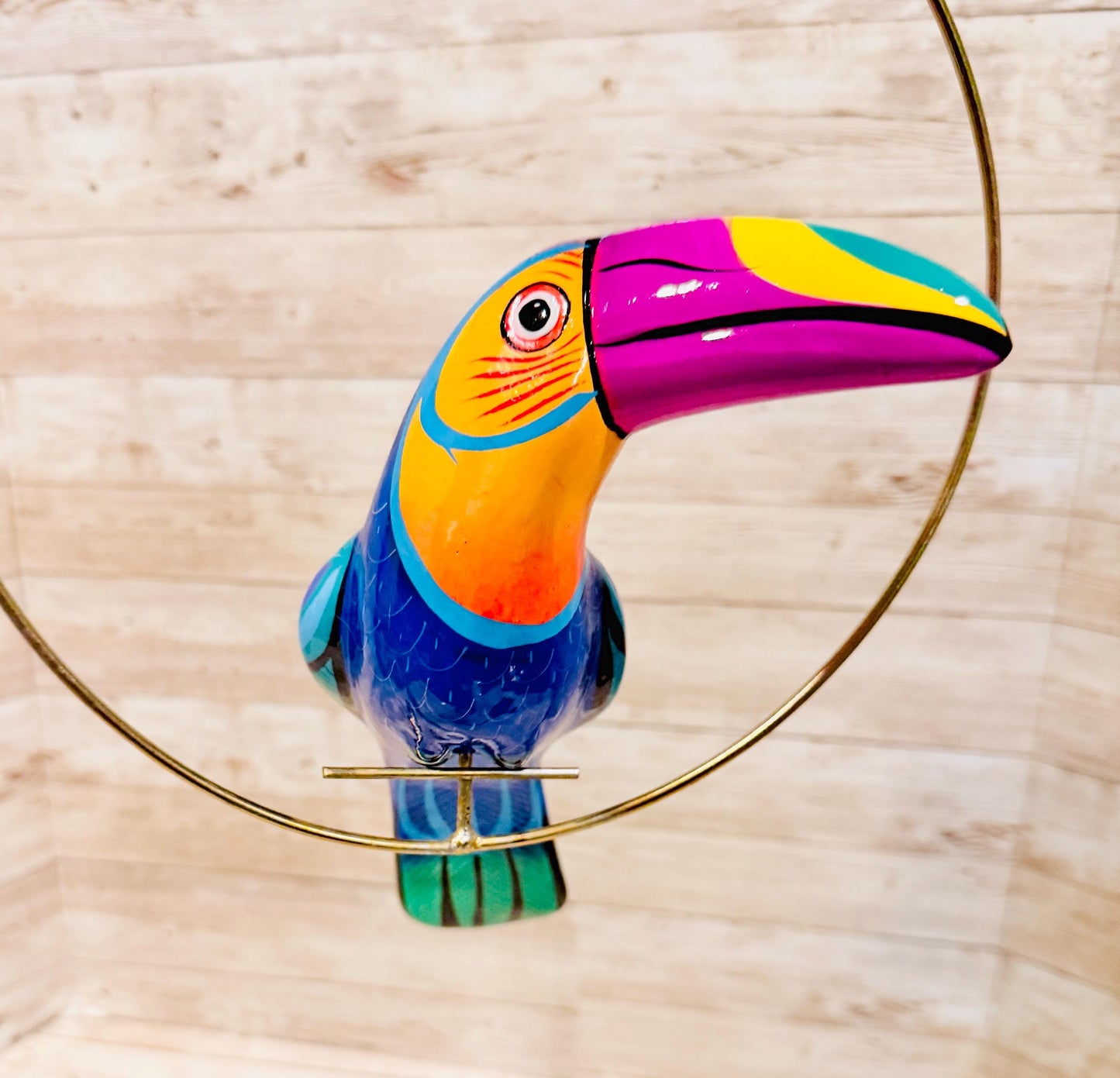 Hanging Exotic Bird in Ring Mexican Pottery Ceramic Pajaro Mexicano De Cerámica en Su Aro
