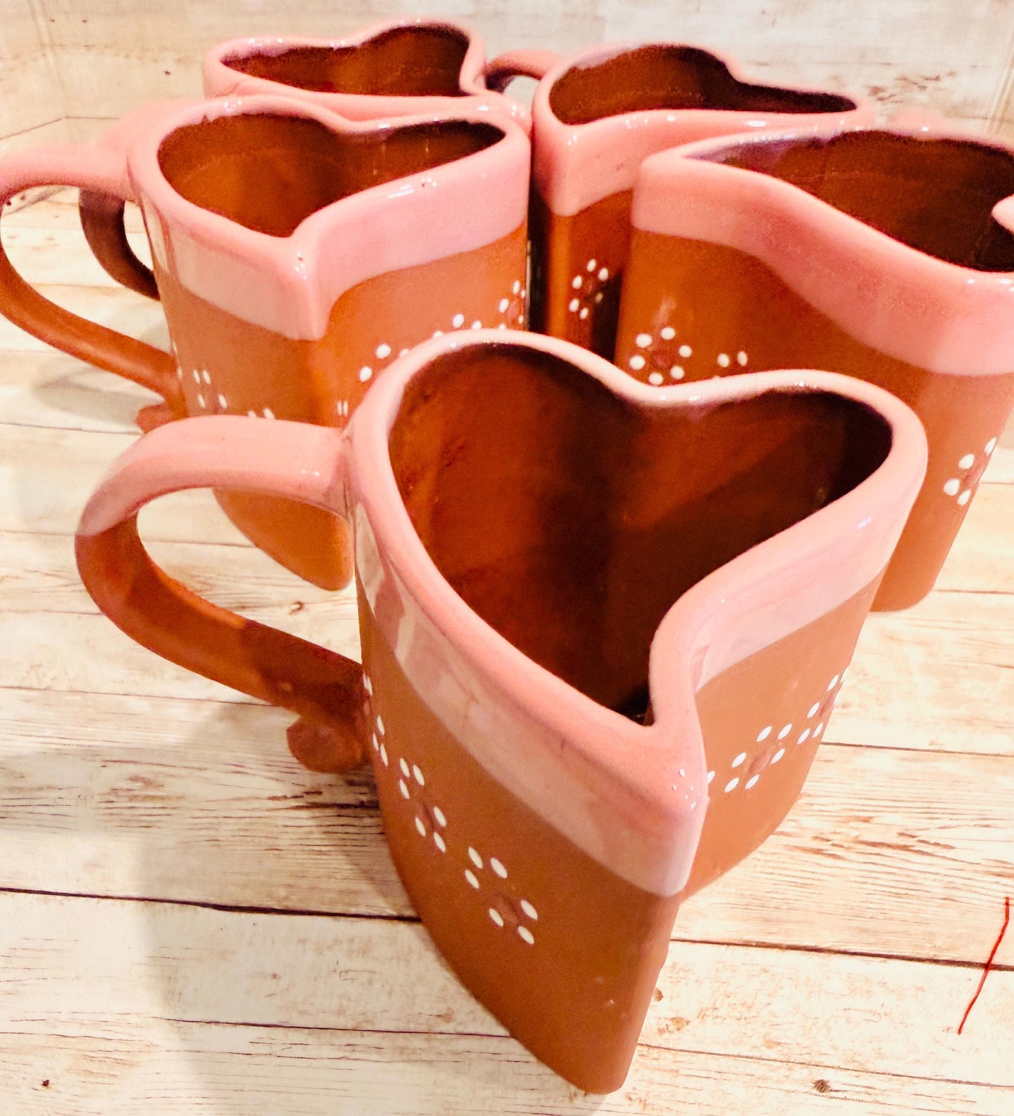 Mexican Terracota Heart Shaped Cups Tazas Mexicanas de Barro en Forma de Corazon