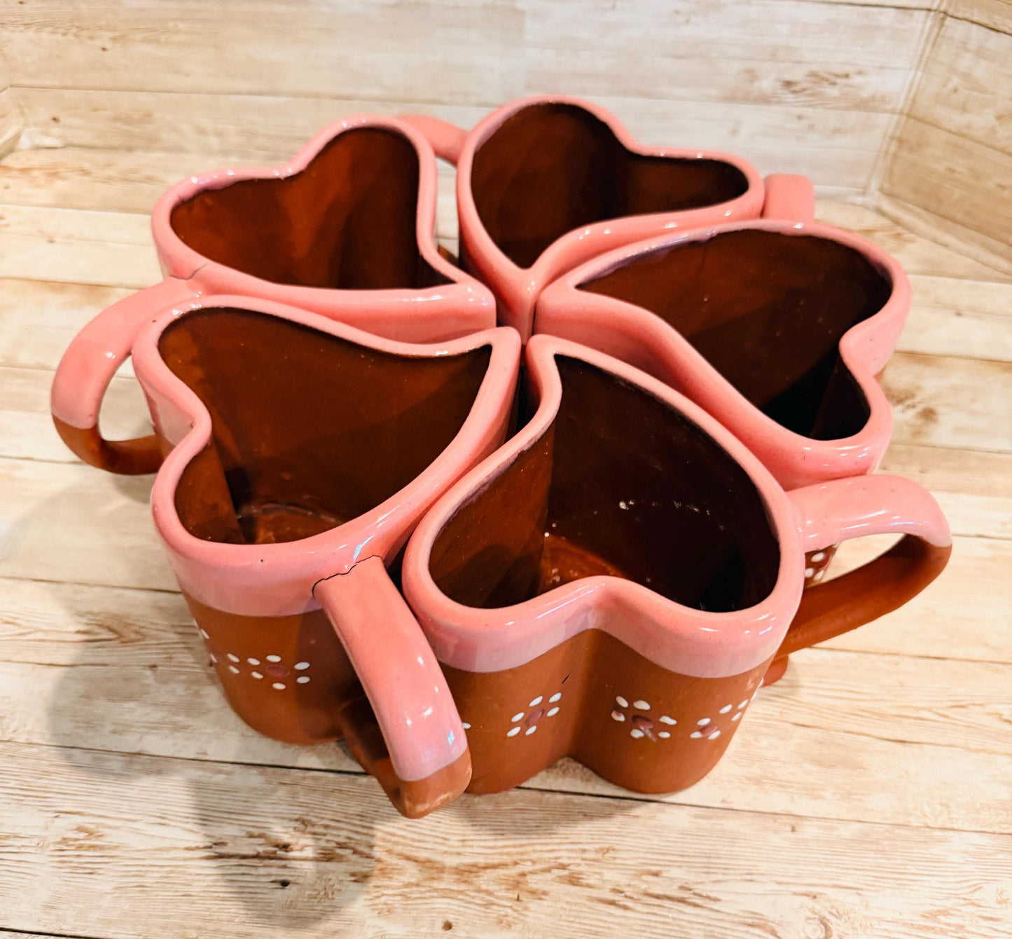Mexican Terracota Heart Shaped Cups Tazas Mexicanas de Barro en Forma de Corazon