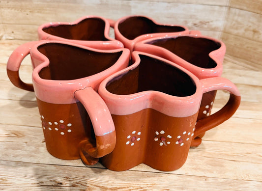 Mexican Terracota Heart Shaped Cups Tazas Mexicanas de Barro en Forma de Corazon