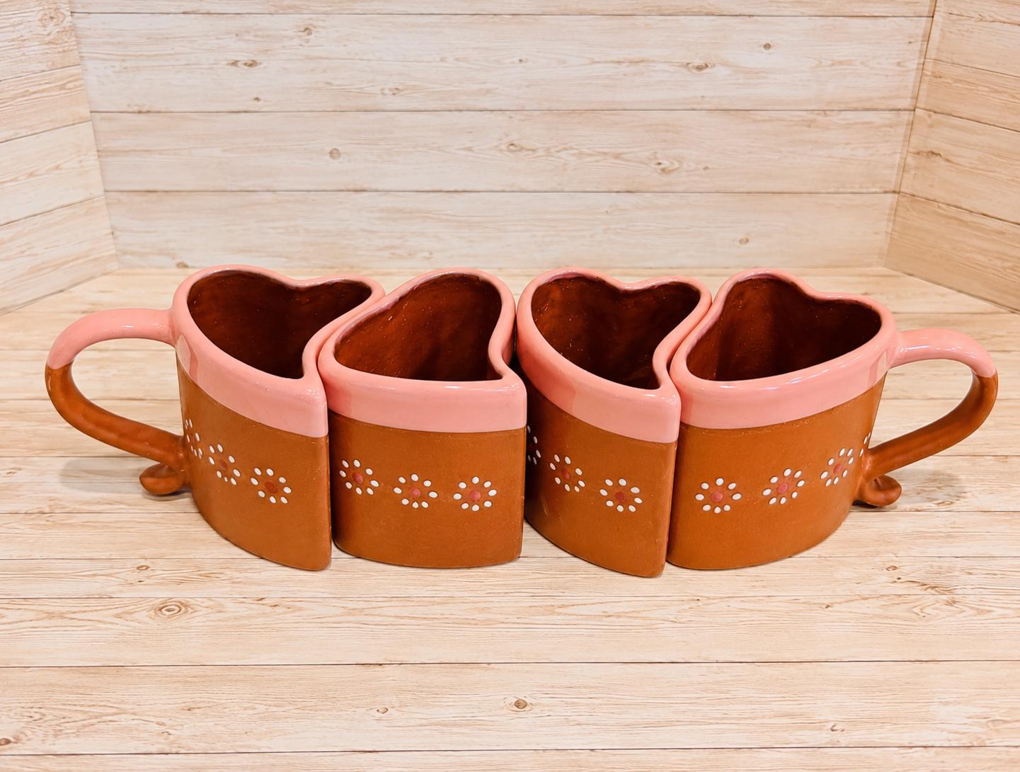 Mexican Terracota Heart Shaped Cups Tazas Mexicanas de Barro en Forma de Corazon