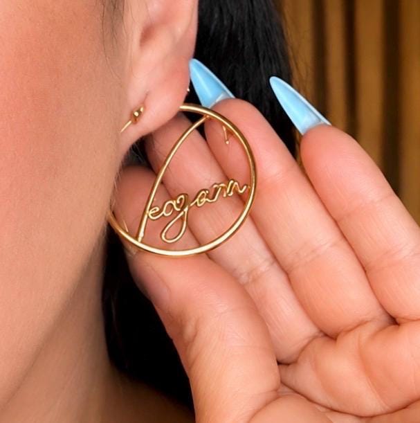 Personalized Name Hoop Earrings Custom Gold Wire Name Earrings  Stainless Steel Gold Plated  Minimalist Gift for Her