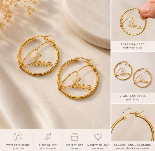 Personalized Name Hoop Earrings Custom Gold Wire Name Earrings  Stainless Steel Gold Plated  Minimalist Gift for Her