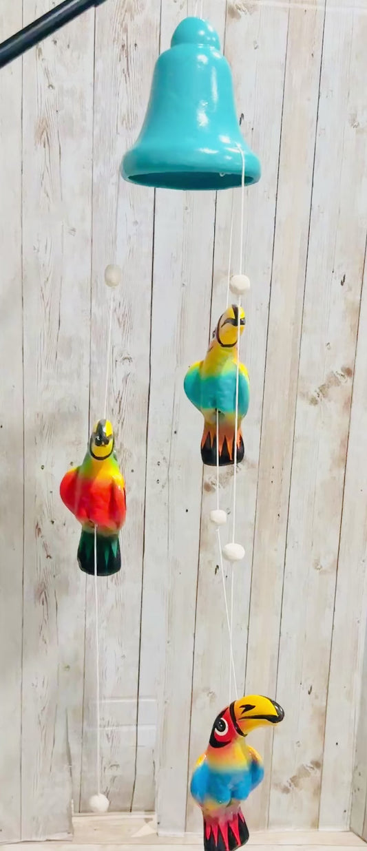 Mexican Ceramic Toucans Wind Chime Campana de Viento Mexicana de Tucanes