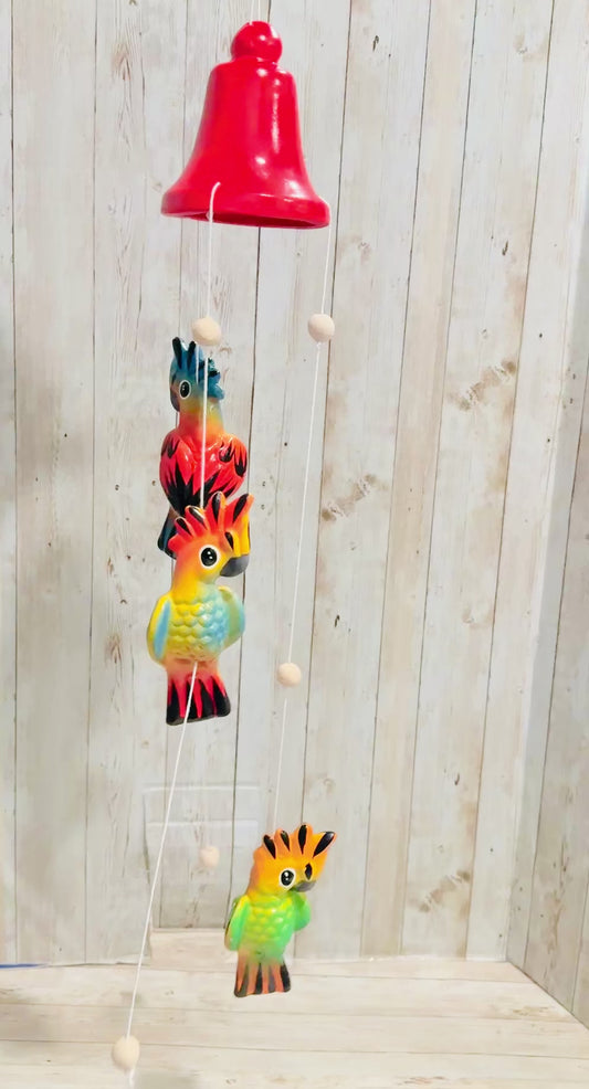 Mexican Ceramic Parrot Wind Chime Campana de Viento Mexicana de Cotorritos