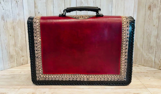Tooled Leather  Handmade Aztec Satchel Mexican Artisan Shoulder Bag