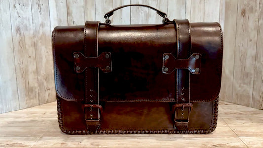 Mexican Leather Portfolio Briefcase Hand Tooled Aztec Calendar Laptop Bag Business Case Handmade Leather