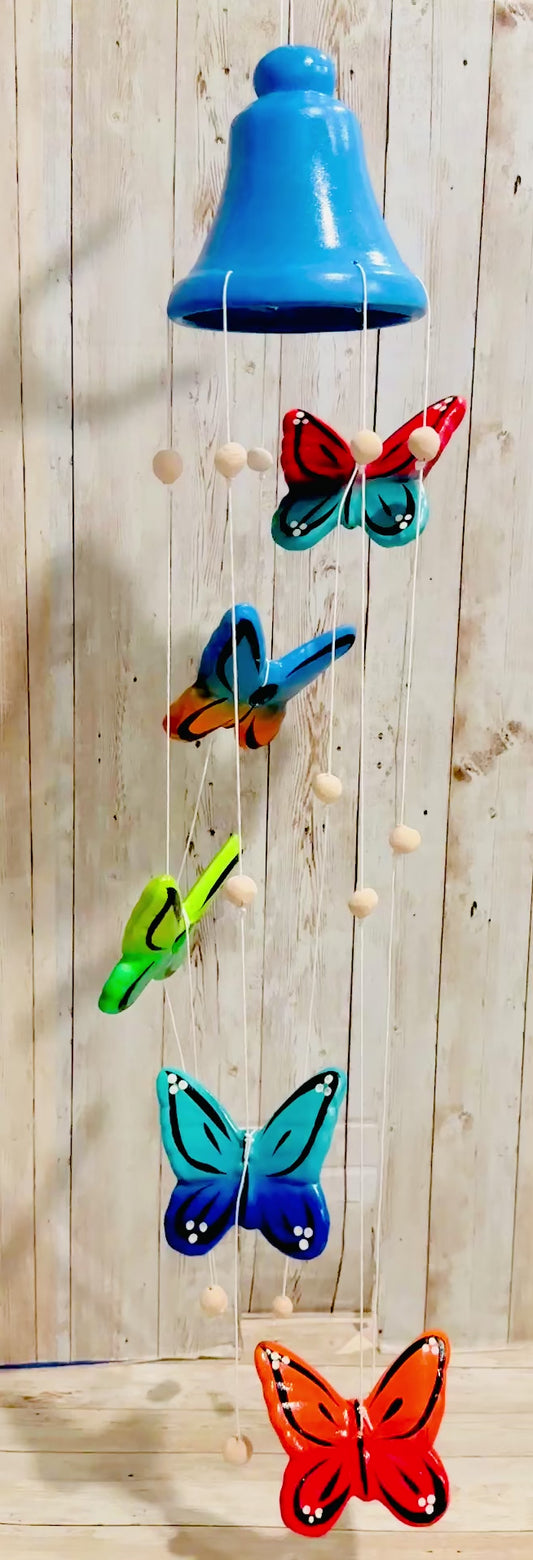 Mexican Ceramic Butterflies with Wind Chime Campana de Viento Mexicana de Mariposas