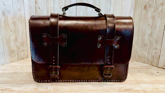 Mexican Leather Portfolio Briefcase Hand Tooled Aztec Calendar Laptop Bag Business Case Handmade Leather